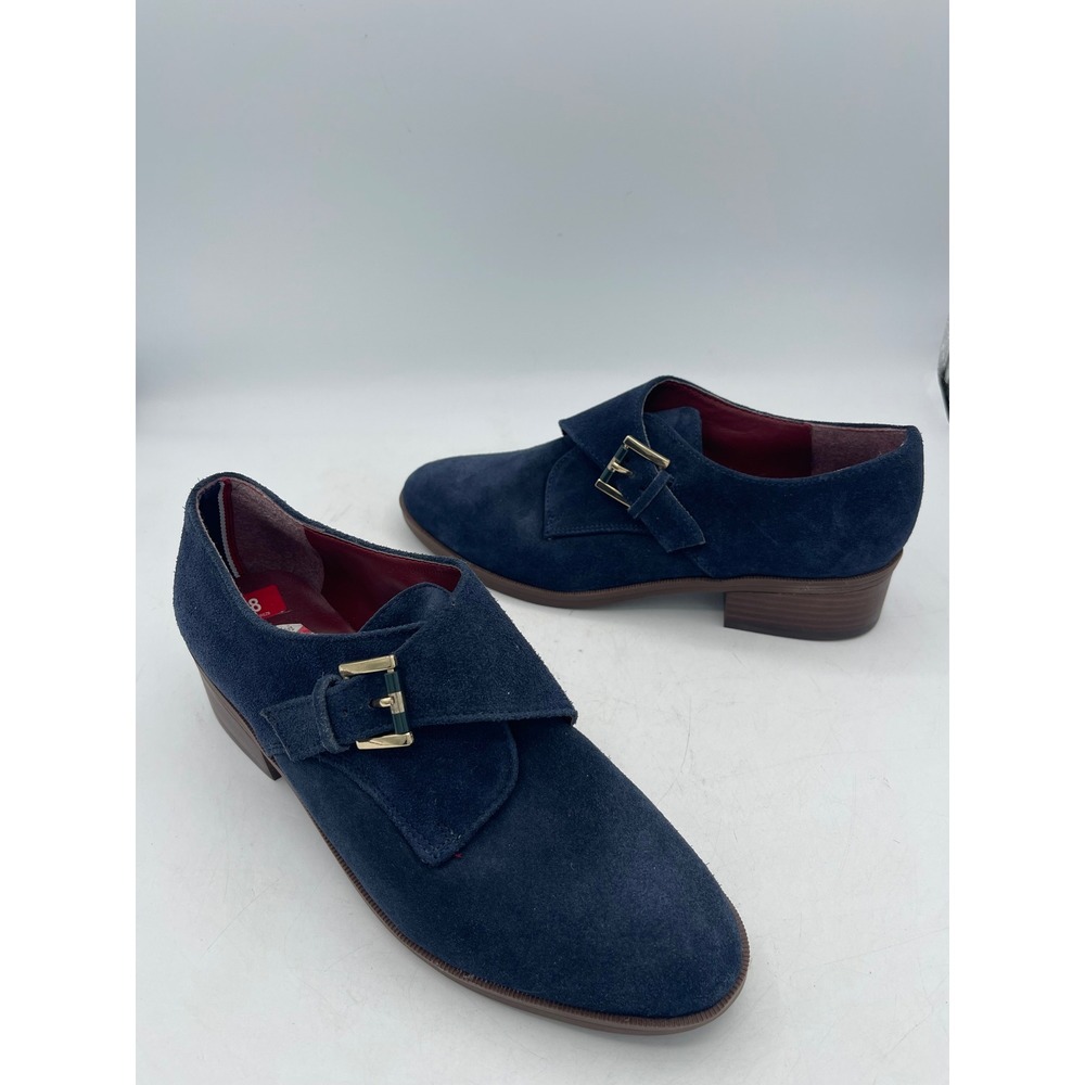 Tommy Hilfiger Bettina Navy Blue Suede Monk Strap Buckle Loafers Shoes 8